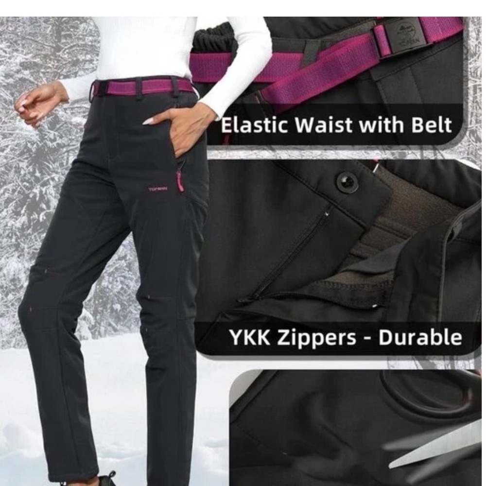 Tofern Womens Black  Hiking Pants Softshell Winter Snow Belted large